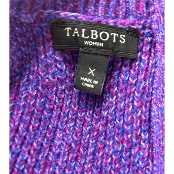 Talbots Deep Purple Pink Cable Knit Zip Back Sweater Cotton Soft Women XL 1127U - Picture 11 of 12